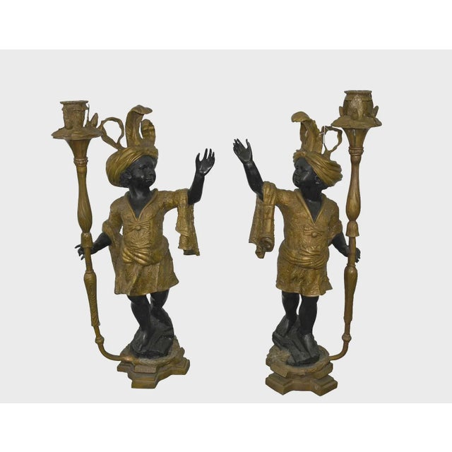 57 Inches Tall Pair Vintage Brone Baroque Light Statues For Sale - Image 4 of 5