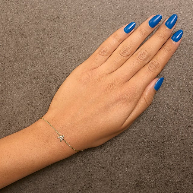 Early 21st Century 10K Yellow Gold Diamond Accent "A" Initial Charm and Link Bracelet For Sale - Image 5 of 6