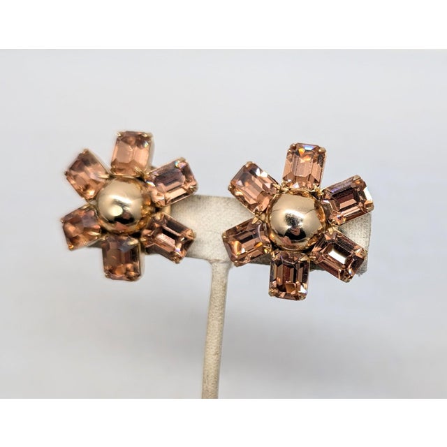 Napier Vintage 1960s Signed Napier Goldtone Faux-Topaz Clip Earrings-2 Pieces For Sale - Image 4 of 8