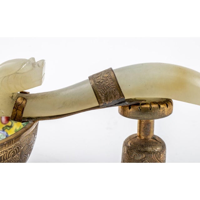 Jade Chinese Jade Belt Hook Mounted Enamel Bowl For Sale - Image 8 of 11