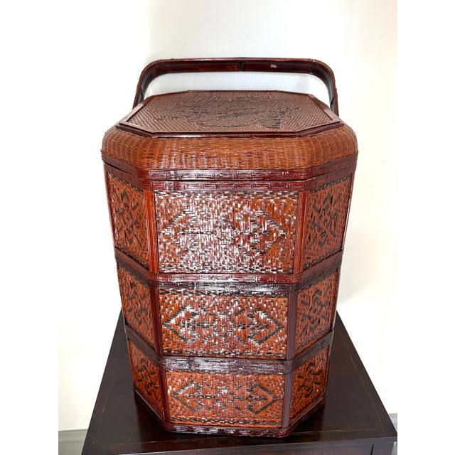 Chinese Wicker Chinese Wedding Basket W/ Brass Detail For Sale - Image 3 of 9