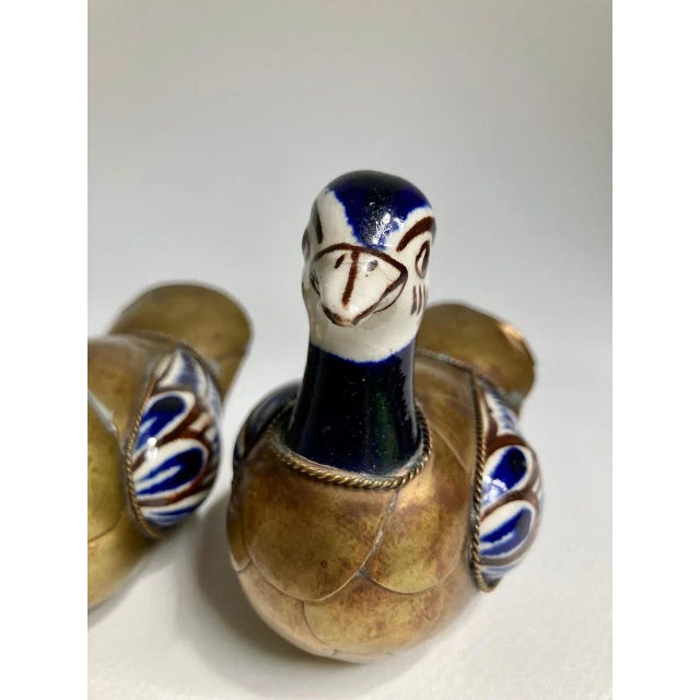 Navy Blue 1970s Mexican Folk Art Brass and Ceramic Ducks - a Pair For Sale - Image 8 of 13