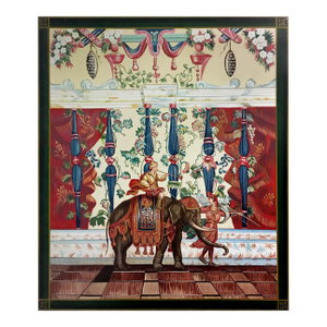 Vintage Hand Painted French Tapestry Painting on Canvas "Indian Elephant"