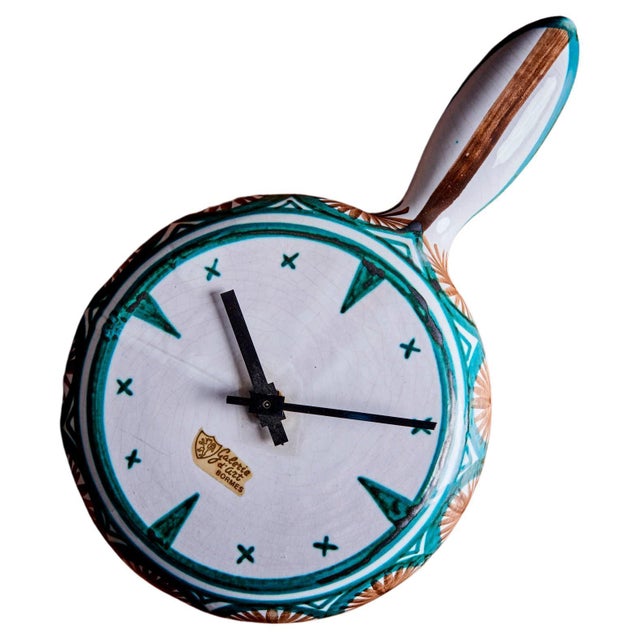 Turquoise French Ceramic Clock by Robert Picault, 1950s For Sale - Image 8 of 8