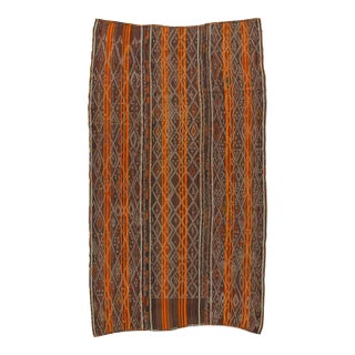 Vintage Orange Striped Turkish Kilim Rug - 6′7″ × 11′6″ For Sale