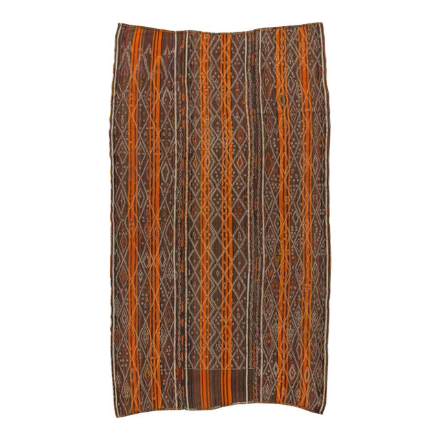 Vintage Orange Striped Turkish Kilim Rug - 6′7″ × 11′6″ For Sale