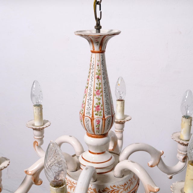 Ceramic Ceramic 6-Arm Chandelier with Floral Decorations, 1960s For Sale - Image 7 of 18