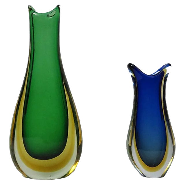 Italian Murano Glass Vases from Murano, 1960s, Set of 2 For Sale