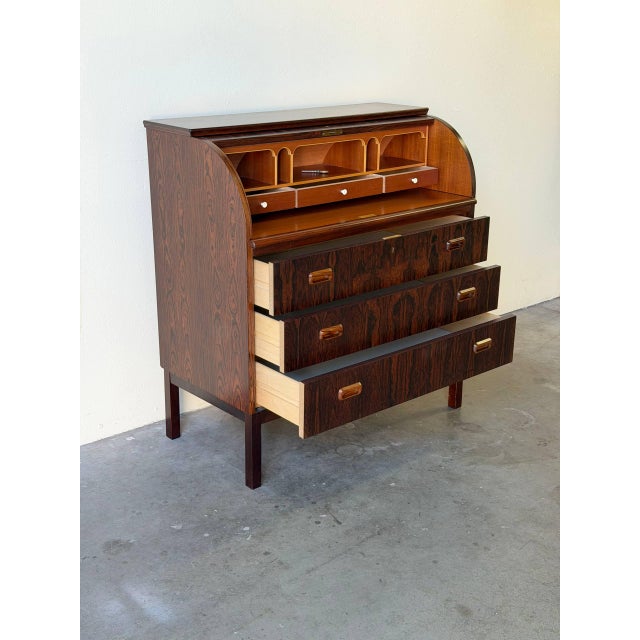 Mid-Century Modern Scandinavian Rosewood Rolltop Desk by Egon Ostergaard - Vintage Swedish Secretary, 1960s For Sale - Image 3 of 10