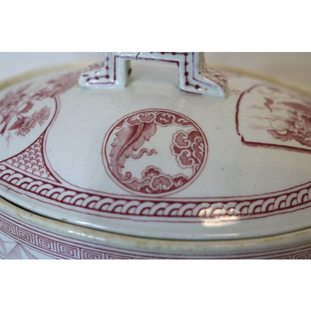 English 1880's Antique J. Dimmock & Co Brown Mahogany Warwick Transferware Ironstone Tureen From England For Sale - Image 3 of 12