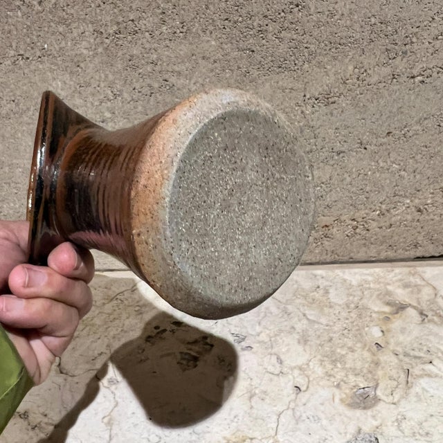 Brown Modern Studio Art Pottery Angled Flower Vase For Sale - Image 8 of 11