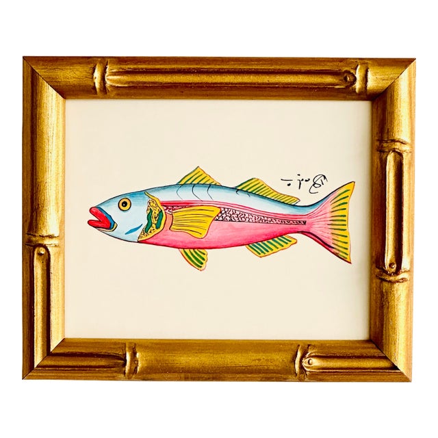 Original Handpainted Pink Fish Painting, Framed For Sale