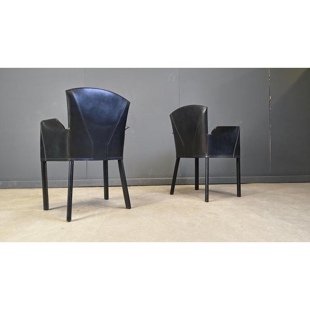 1980s Italian Black Leather Dining Chairs, 1980s, Set of 6 For Sale - Image 5 of 15