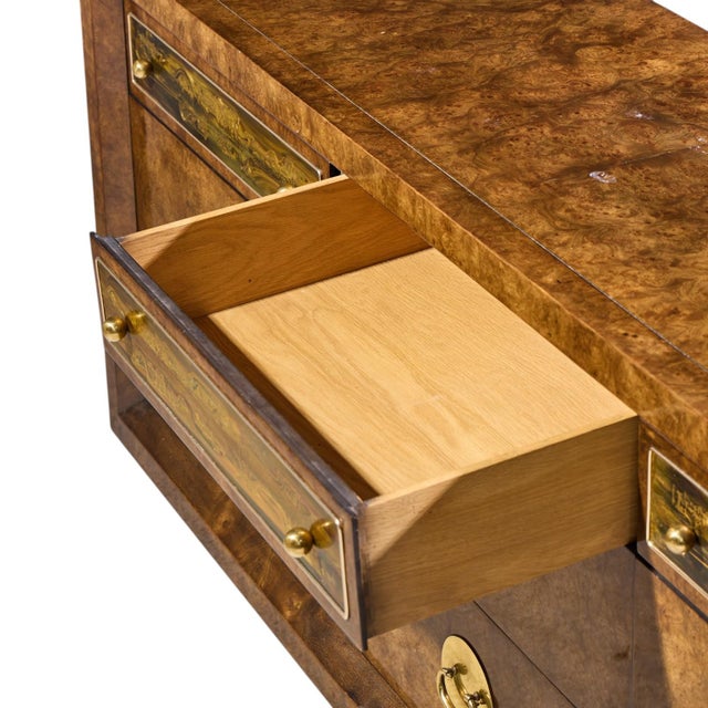 Bernhard Rohne for Mastercraft Mid Century Burlwood and Acid Etched Brass Dresser For Sale In Chicago - Image 6 of 8