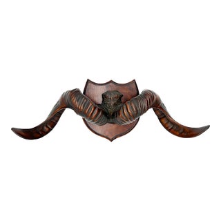 Oversized Faux Ram Horn Wall Hanging Sculpture – Rustic Lodge • Western • Hunting Decor For Sale