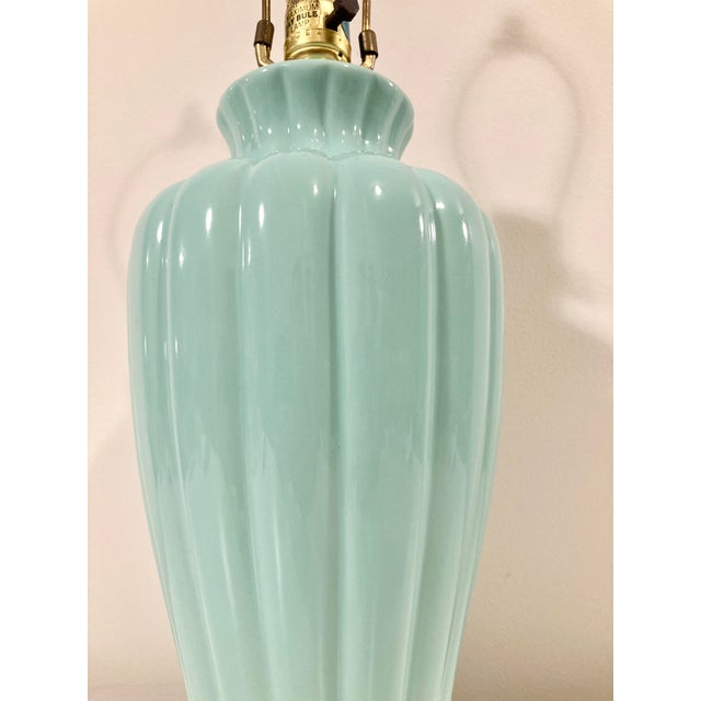 1980s Ribbed Turquoise Ceramic Table Lamp For Sale In Chicago - Image 6 of 7