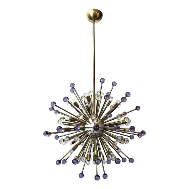 21st Century Italian Burst Lilac and Clear Murano Glass Sphere Sputnik by Fabio LTD For Sale