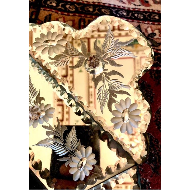 Vintage Venetian Crystal Mirror with Engravings and Beveled Edges, 1920s For Sale - Image 6 of 11