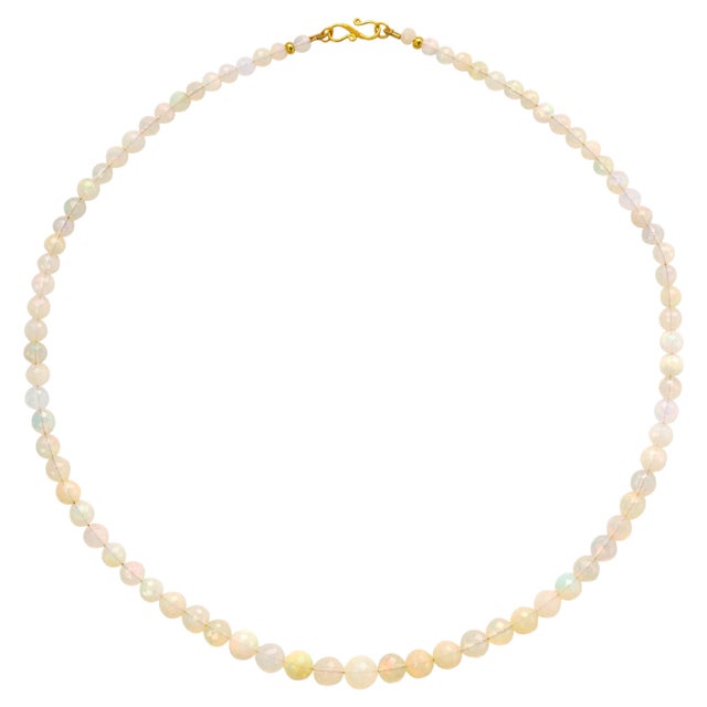 Natural 114 Ct Ethiopian Opal Bead Single Strand Necklace 14 Karat Yellow Gold For Sale - Image 4 of 8