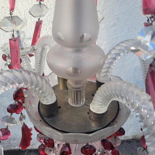 Ruby and Clear Bohemian Crystal Chandelier, 1900s For Sale - Image 11 of 18