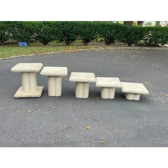 1970s 5 Postmodern Cast Faux Coral Stone Square Top Nesting Tables For Sale - Image 4 of 10