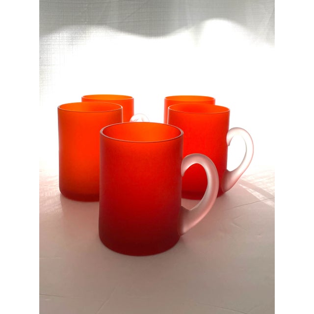 Set of 5 Vintage Orange Satin Glass Carlo Moretti Mugs For Sale - Image 13 of 13