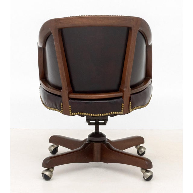 Black Modern Leather Upholstered Mahogany Swivel Chair For Sale - Image 8 of 8
