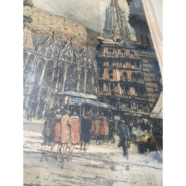 1920s Luigi Kasimir Hand-Colored Etching “St. Stephen’s Cathedral Vienna” — Signed 1928, Limited Edition For Sale - Image 5 of 9