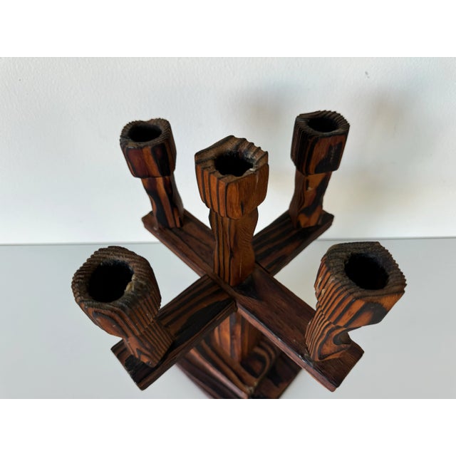 Vintage Hand Carved Wood Five Arms Candelabra/ Sold For Sale - Image 4 of 9
