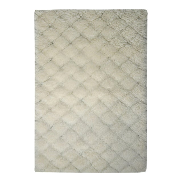 Rug & Kilim’s Moroccan Custom Rug With Geometric Design in Soft White For Sale