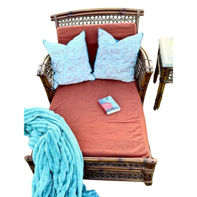 Mid-Century Modern Vintage 1970s Palm Beach Regency Split-Bamboo & Rattan Chaise Lounger For Sale - Image 3 of 11