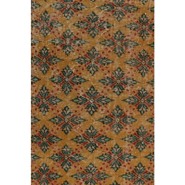 Vintage Distressed Rug, Gold Field & Green Geometric Floral Motifs - Rug & Kilim For Sale In New York - Image 6 of 8