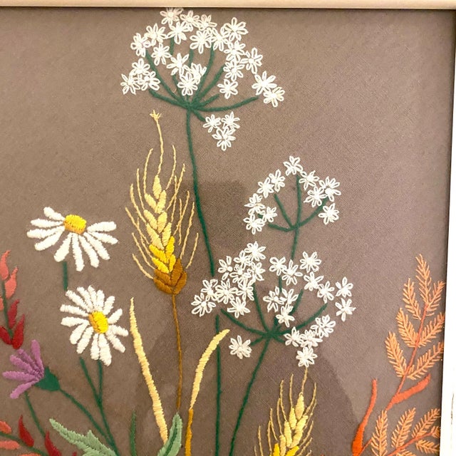 Vintage Mid-Century Daisy Crewel Art For Sale - Image 4 of 7