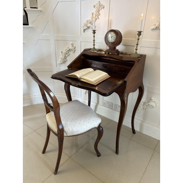 Wood Antique Victorian French Rosewood Marquetry Inlaid Bureau, 1860s For Sale - Image 7 of 14