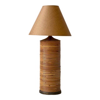 Vintage Pencil Reed Cylindrical Table Lamp in the Style of Gabriella Crespi, Circa 1970s For Sale