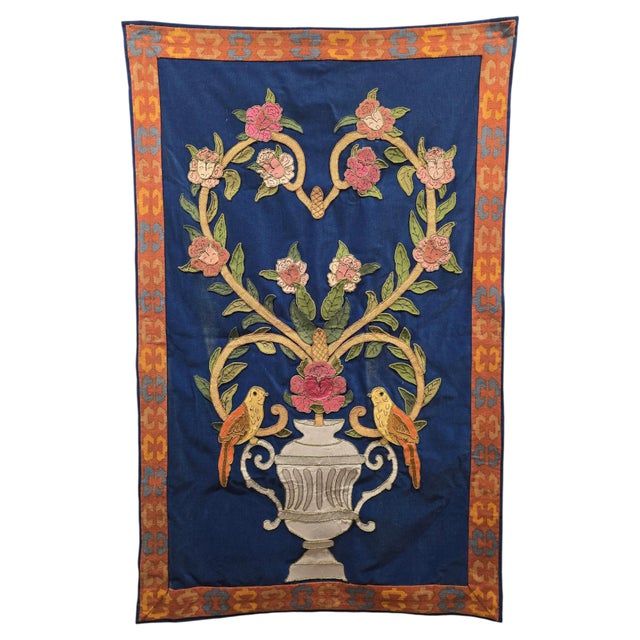Large Floral and Bird Tapestry with Classical Urn, 1920 For Sale - Image 11 of 11