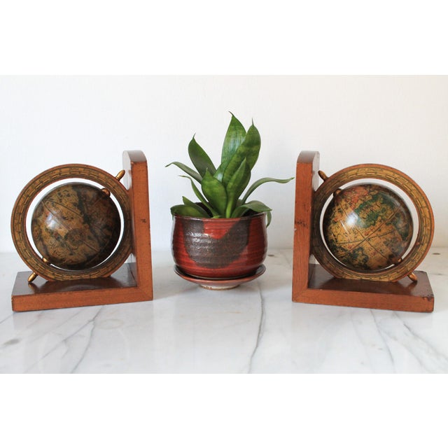 Wood Pair of Vintage Old World Globe Bookends For Sale - Image 7 of 12