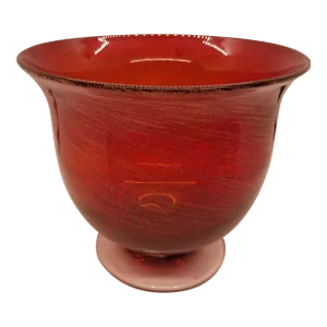 Vintage Footed Cranberry Glass Bowl With Gold Swirls