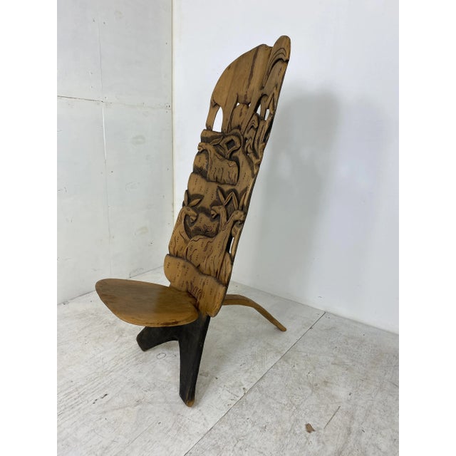 African Hand Carved Tribal Chair, 1960s For Sale - Image 3 of 12