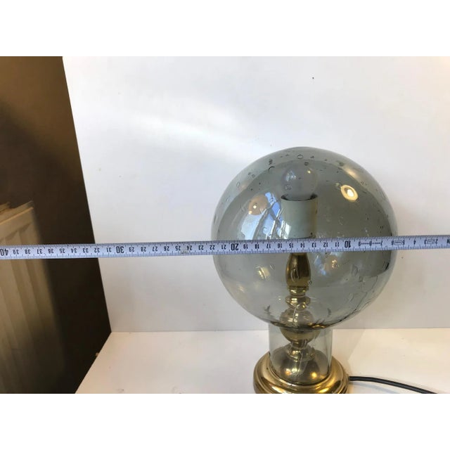 Vintage Scandinavian Gray Glass and Brass Table Lamp, 1970s For Sale - Image 3 of 5