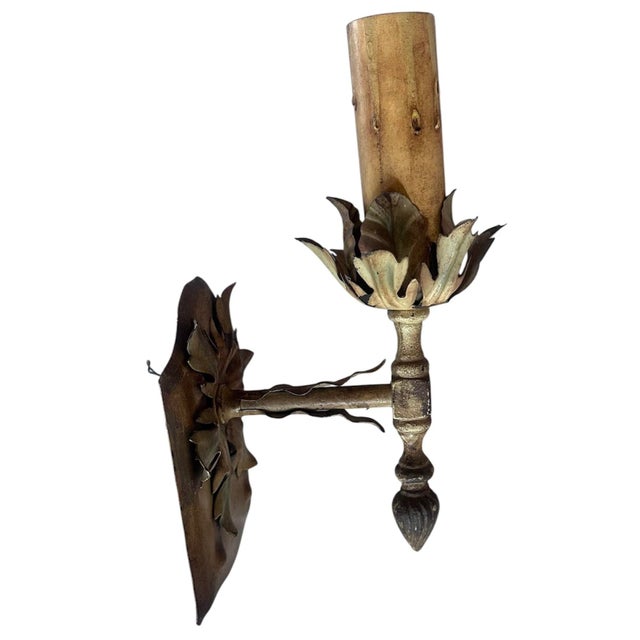 Tuscan 1920s Acorn and Leaf Motif, Original Painted Antique Sconces - a Pair For Sale - Image 3 of 5