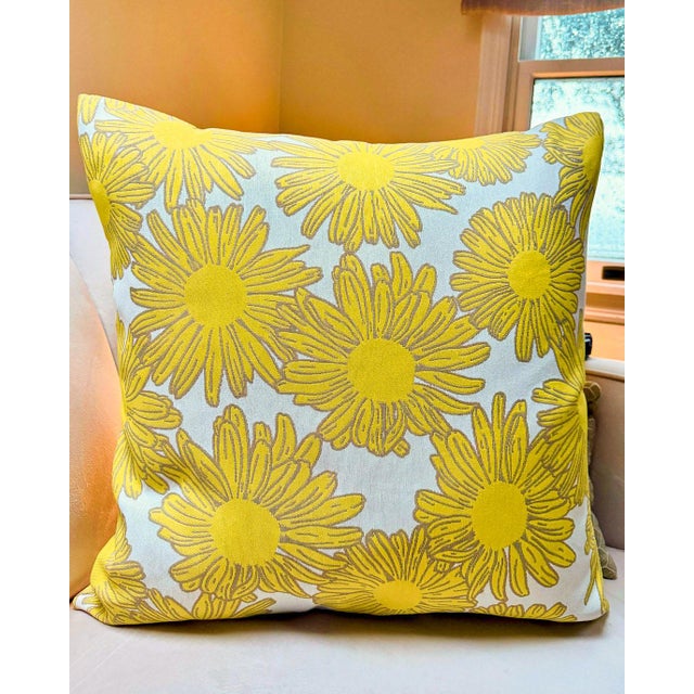 Outdoors and Indoors Contemporary Bright Flower Yellow Square Pillows. By Arlene Angard, Set of 2 For Sale In New York - Image 6 of 10