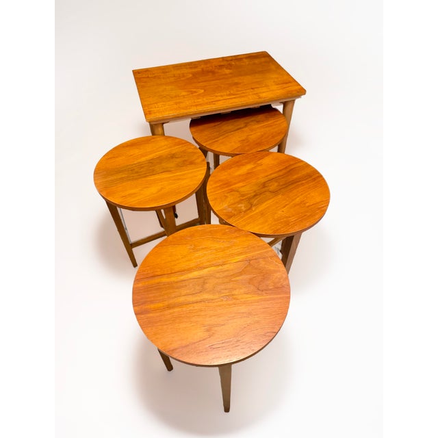 Mid-Century Modern Vintage Nesting Tables in Teak by Poul Hundevad for Novy Domov, 1960s, Set of 5 For Sale - Image 3 of 12