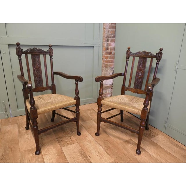 Pair of Excellent Quality Gothic Carved Oak Carver Chairs A good pair of chairs very stout and sturdy, in the Gothic style...