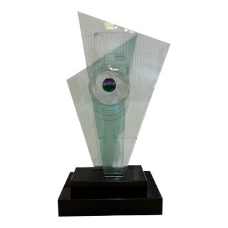 Monumental Studio Glass Architectural Sculpture with Suspended Sommerso Vase For Sale
