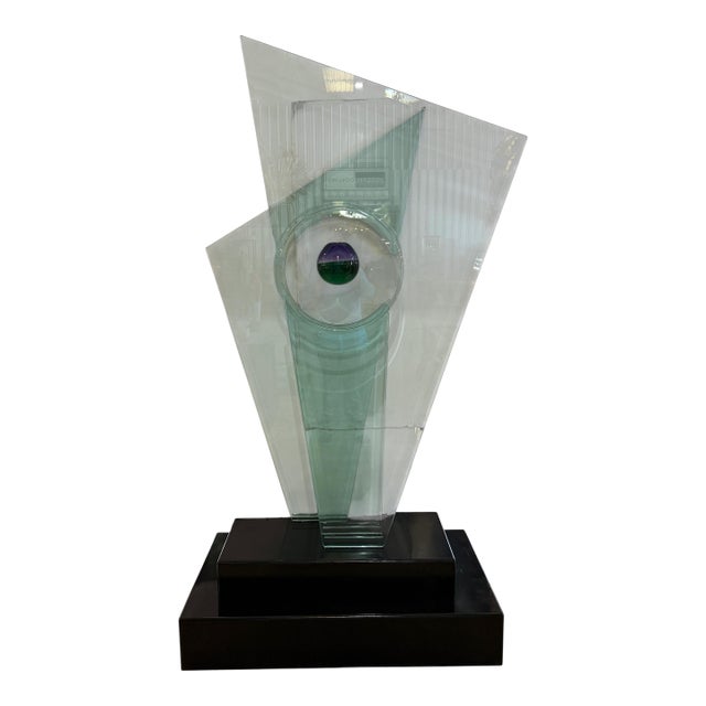 Monumental Studio Glass Architectural Sculpture with Suspended Sommerso Vase For Sale