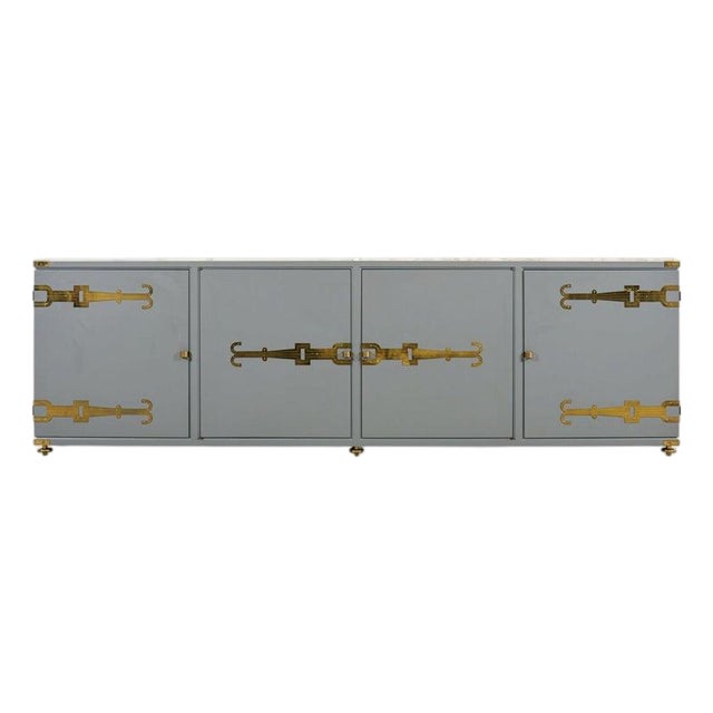 Tommi Parzinger Lacquer Marble Top Sideboard Credenza 10 Ft For Sale