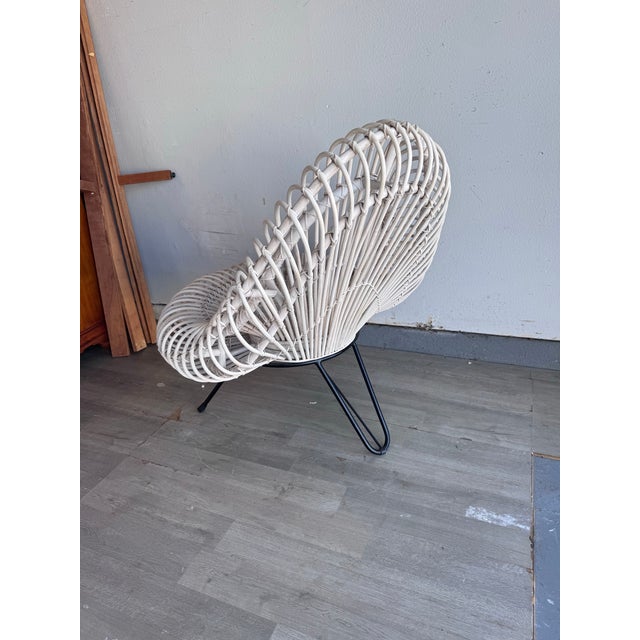 White Raton and Bamboo Lounge Chair Attributed to Janine Abraham & Dirk Jan Rol France Wrought 1950s For Sale - Image 4 of 7