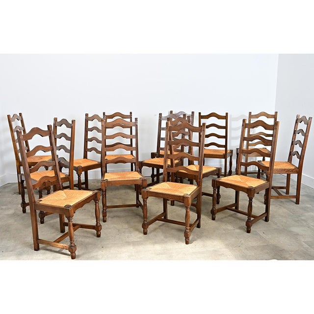 19th Century Set of 14 Ladder Back and Rush Seat Dining Chairs For Sale - Image 14 of 18