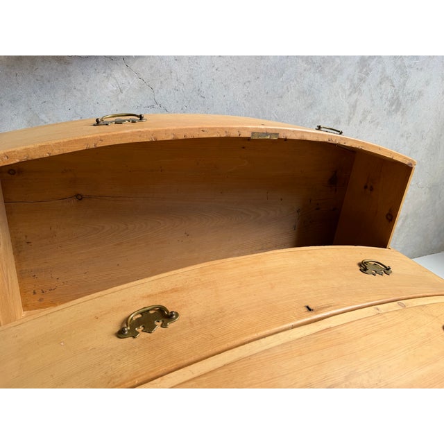 Antique 19th Century English Bow-Front Pine Chest of Drawers With Brass Hardware For Sale - Image 10 of 12
